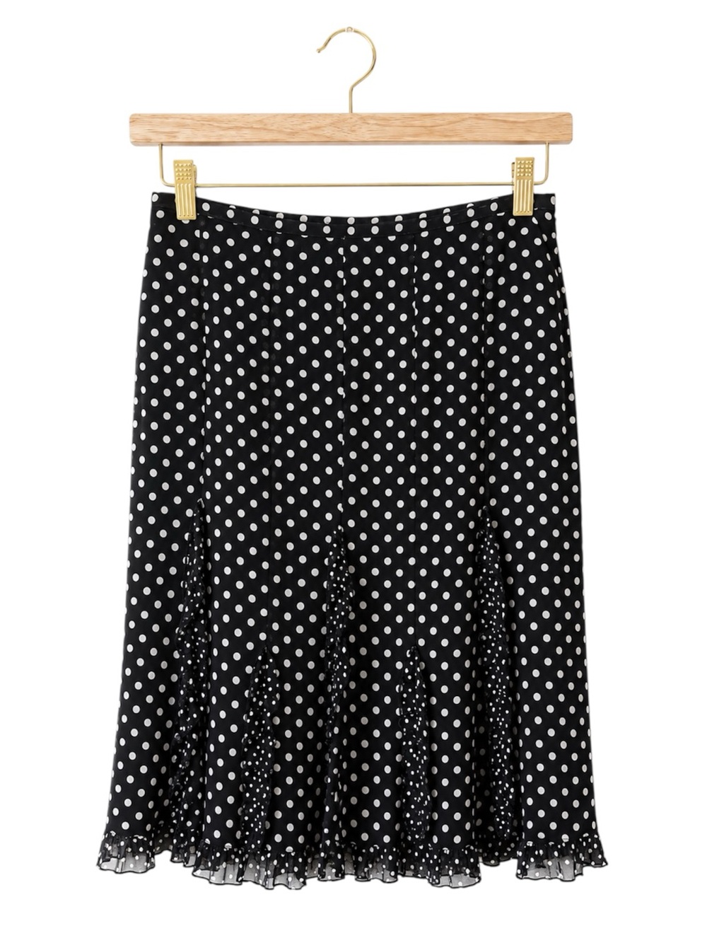 Polka‎ Dot Ruffle Hem Midi Skirt Black White Career Polished Timeless Size 2